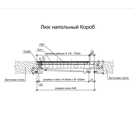 Люк напольный Стелс Короб установочная схема с размерами